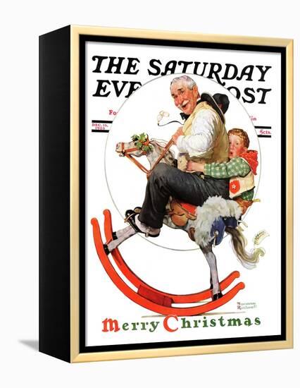 "Gramps on Rocking Horse" Saturday Evening Post Cover, December 16,1933-Norman Rockwell-Framed Premier Image Canvas