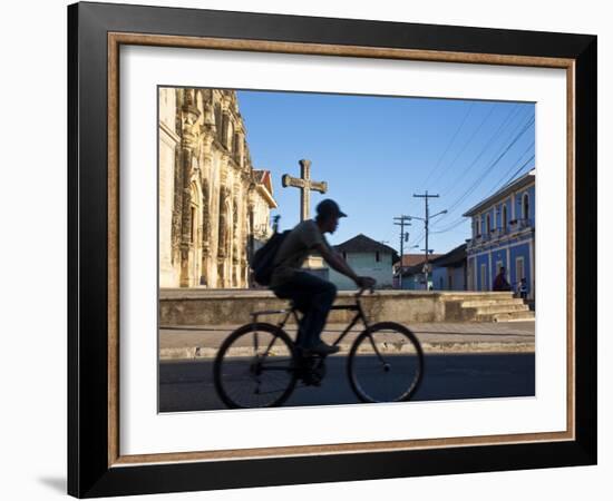 Granada, Man Riding Bike Past Iglesia De La Merced, Nicaragua-Jane Sweeney-Framed Photographic Print