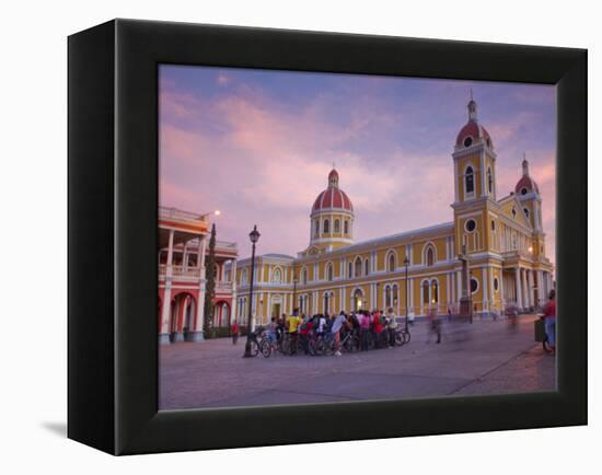 Granada, Park Colon, Park Central, Cathedral De Granada at Sunset, Nicaragua-Jane Sweeney-Framed Premier Image Canvas