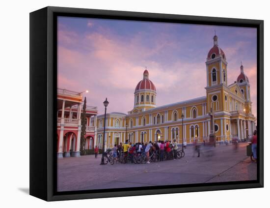 Granada, Park Colon, Park Central, Cathedral De Granada at Sunset, Nicaragua-Jane Sweeney-Framed Premier Image Canvas