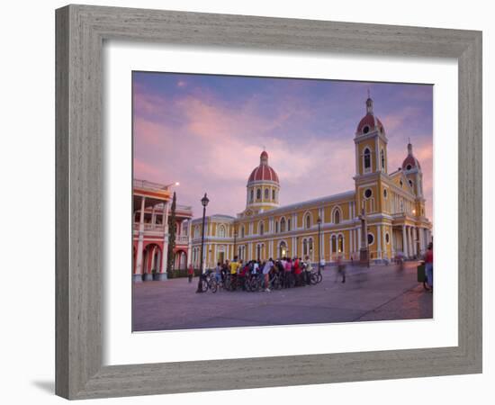 Granada, Park Colon, Park Central, Cathedral De Granada at Sunset, Nicaragua-Jane Sweeney-Framed Photographic Print