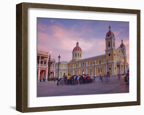 Granada, Park Colon, Park Central, Cathedral De Granada at Sunset, Nicaragua-Jane Sweeney-Framed Photographic Print