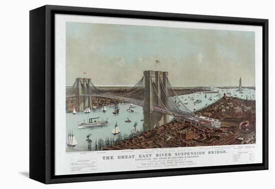 Grand Birds Eye View of the Great East River Suspension Bridge by Currier & Ives-null-Framed Premier Image Canvas