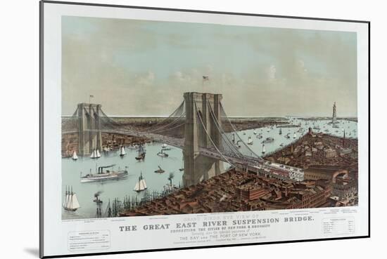 Grand Birds Eye View of the Great East River Suspension Bridge by Currier & Ives-null-Mounted Giclee Print