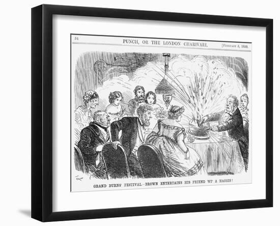 Grand Burns' Festival. - Brown Entertains His Friend Wi' a Haggis!, 1859-John Leech-Framed Giclee Print