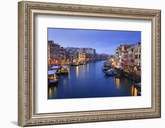 Grand Canal from Rialto Bridge after overnight snow, dawn blue hour, Venice, UNESCO World Heritage-Eleanor Scriven-Framed Photographic Print