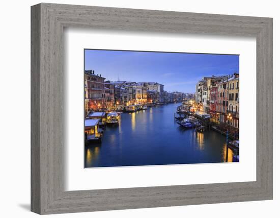 Grand Canal from Rialto Bridge after overnight snow, dawn blue hour, Venice, UNESCO World Heritage-Eleanor Scriven-Framed Photographic Print