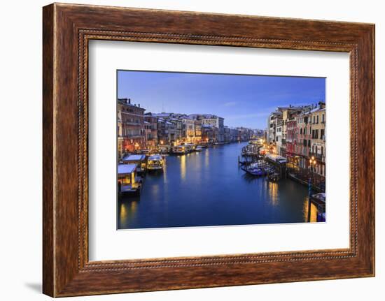 Grand Canal from Rialto Bridge after overnight snow, dawn blue hour, Venice, UNESCO World Heritage-Eleanor Scriven-Framed Photographic Print