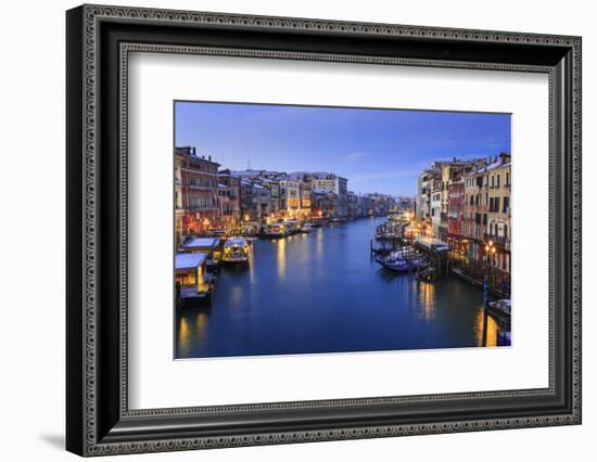 Grand Canal from Rialto Bridge after overnight snow, dawn blue hour, Venice, UNESCO World Heritage-Eleanor Scriven-Framed Photographic Print