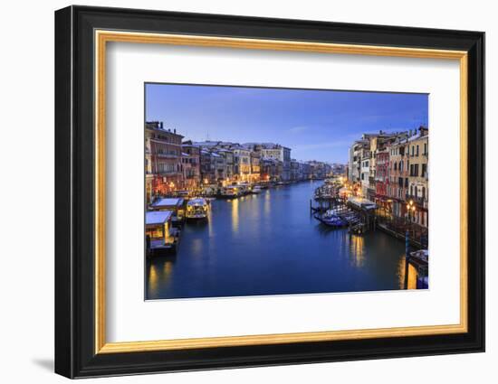 Grand Canal from Rialto Bridge after overnight snow, dawn blue hour, Venice, UNESCO World Heritage-Eleanor Scriven-Framed Photographic Print