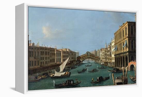 Grand Canal from the South, the Palazzo Foscari to the Right and the Rialto Bridge Beyond-Canaletto-Framed Premier Image Canvas