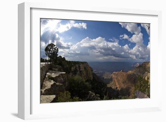 Grand Canyon, Arizona, with the Sun Breaking Though a Dramatic Cloudy Sky-Mike Kirk-Framed Photographic Print