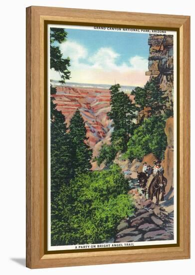 Grand Canyon Nat'l Park, Arizona - Men on Burros on the Bright Angel Trail-Lantern Press-Framed Stretched Canvas