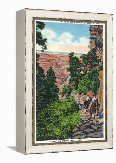 Grand Canyon Nat'l Park, Arizona - Men on Burros on the Bright Angel Trail-Lantern Press-Framed Stretched Canvas