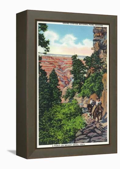 Grand Canyon Nat'l Park, Arizona - Men on Burros on the Bright Angel Trail-Lantern Press-Framed Stretched Canvas