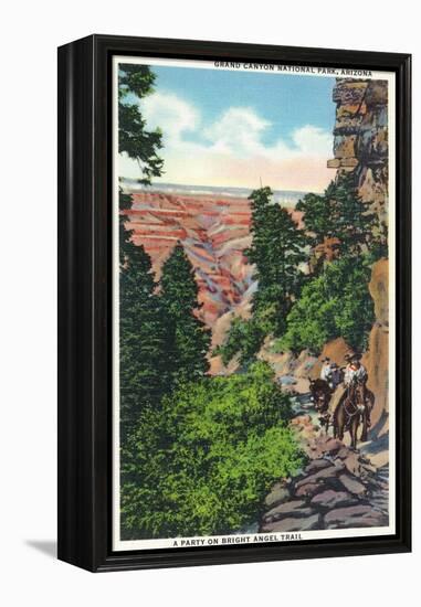 Grand Canyon Nat'l Park, Arizona - Men on Burros on the Bright Angel Trail-Lantern Press-Framed Stretched Canvas