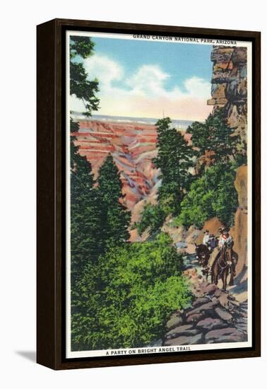 Grand Canyon Nat'l Park, Arizona - Men on Burros on the Bright Angel Trail-Lantern Press-Framed Stretched Canvas