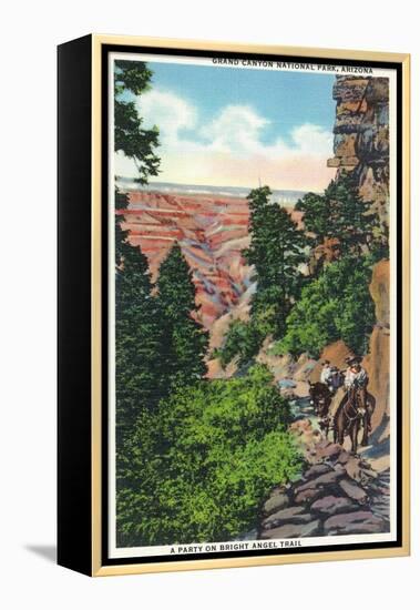 Grand Canyon Nat'l Park, Arizona - Men on Burros on the Bright Angel Trail-Lantern Press-Framed Stretched Canvas