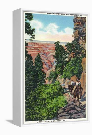 Grand Canyon Nat'l Park, Arizona - Men on Burros on the Bright Angel Trail-Lantern Press-Framed Stretched Canvas