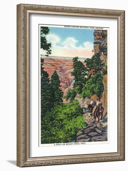 Grand Canyon Nat'l Park, Arizona - Men on Burros on the Bright Angel Trail-Lantern Press-Framed Art Print