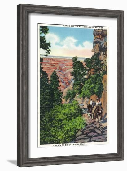 Grand Canyon Nat'l Park, Arizona - Men on Burros on the Bright Angel Trail-Lantern Press-Framed Art Print