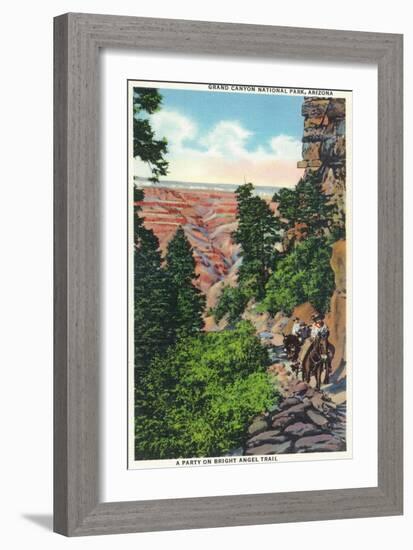 Grand Canyon Nat'l Park, Arizona - Men on Burros on the Bright Angel Trail-Lantern Press-Framed Art Print