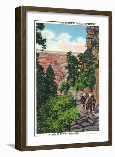 Grand Canyon Nat'l Park, Arizona - Men on Burros on the Bright Angel Trail-Lantern Press-Framed Art Print