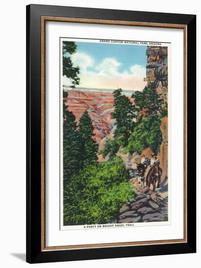 Grand Canyon Nat'l Park, Arizona - Men on Burros on the Bright Angel Trail-Lantern Press-Framed Art Print