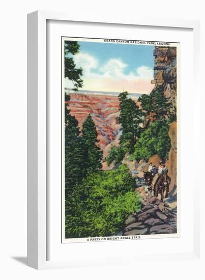 Grand Canyon Nat'l Park, Arizona - Men on Burros on the Bright Angel Trail-Lantern Press-Framed Art Print