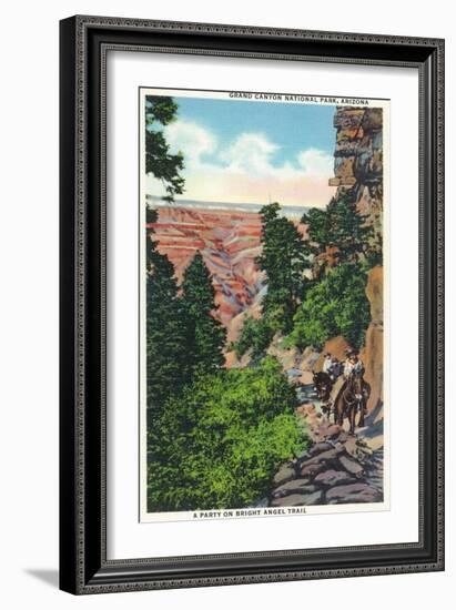 Grand Canyon Nat'l Park, Arizona - Men on Burros on the Bright Angel Trail-Lantern Press-Framed Art Print