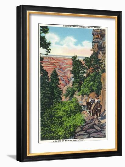 Grand Canyon Nat'l Park, Arizona - Men on Burros on the Bright Angel Trail-Lantern Press-Framed Art Print