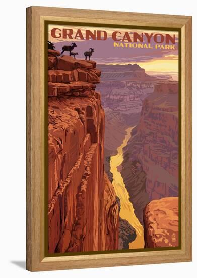 Grand Canyon National Park - Bighorn Sheep on Point-Lantern Press-Framed Stretched Canvas