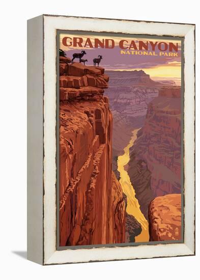 Grand Canyon National Park - Bighorn Sheep on Point-Lantern Press-Framed Stretched Canvas
