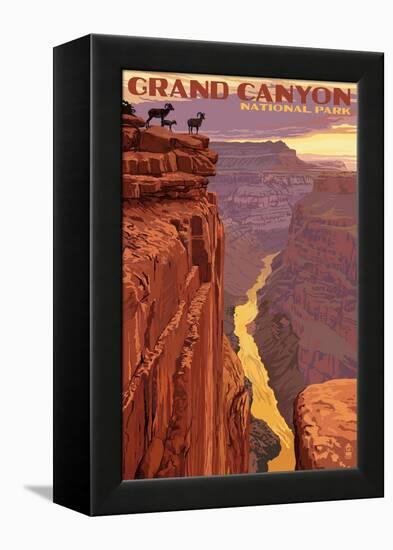 Grand Canyon National Park - Bighorn Sheep on Point-Lantern Press-Framed Stretched Canvas