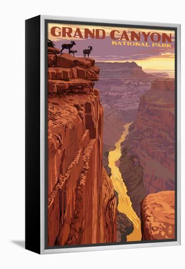 Grand Canyon National Park - Bighorn Sheep on Point-Lantern Press-Framed Stretched Canvas