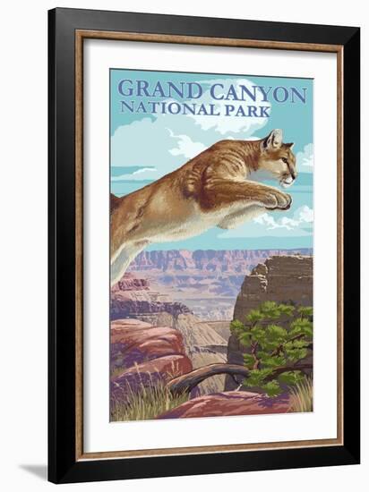 Grand Canyon National Park - Cougar Jumping-Lantern Press-Framed Art Print