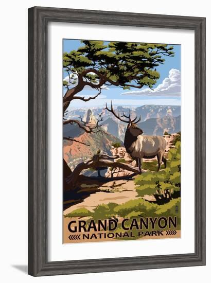 Grand Canyon National Park - Elk & Point Imperial-Lantern Press-Framed Art Print