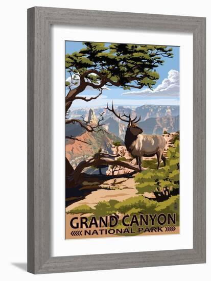 Grand Canyon National Park - Elk & Point Imperial-Lantern Press-Framed Art Print