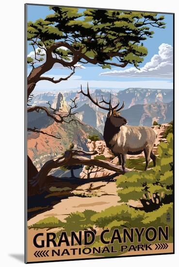 Grand Canyon National Park - Elk & Point Imperial-Lantern Press-Mounted Art Print