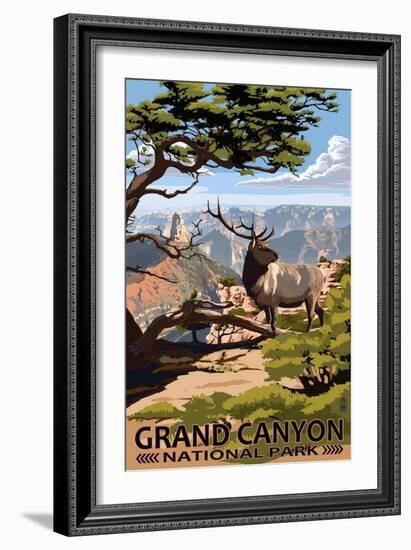 Grand Canyon National Park - Elk & Point Imperial-Lantern Press-Framed Art Print