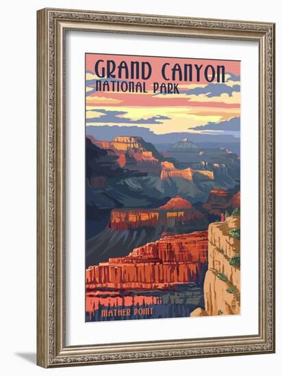 Grand Canyon National Park - Mather Point-Lantern Press-Framed Premium Giclee Print