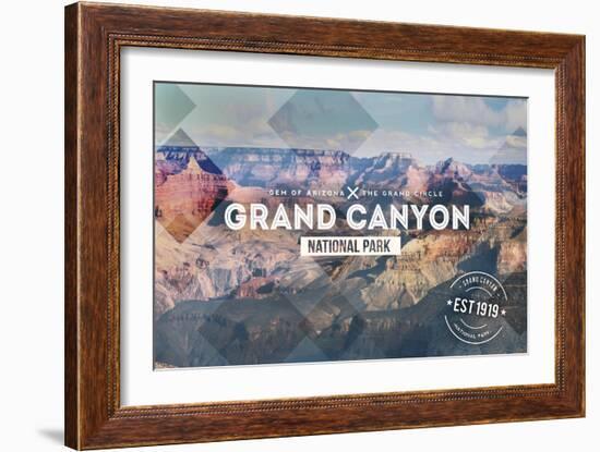 Grand Canyon National Park - Rubber Stamp-Lantern Press-Framed Art Print