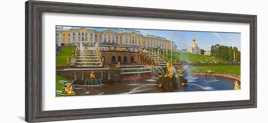 Grand Cascade Fountain in Front of the Peterhof Grand Palace, Petrodvorets, St. Petersburg, Russia-null-Framed Photographic Print