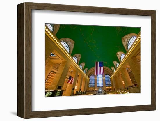 Grand Central Station panoramic view with American Flag at Amtrak Station in New York City, NY-null-Framed Photographic Print