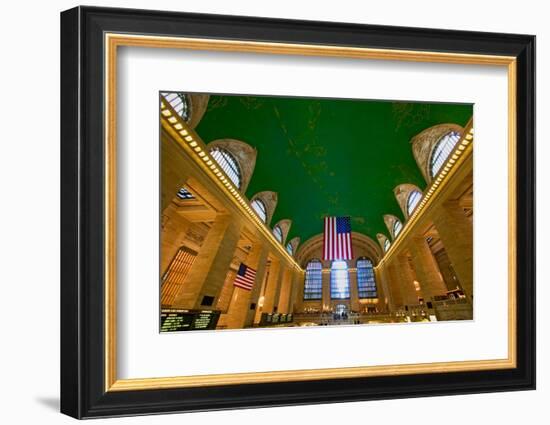 Grand Central Station panoramic view with American Flag at Amtrak Station in New York City, NY-null-Framed Photographic Print