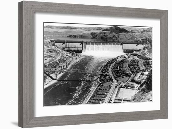 Grand Coulee Dam View from Air Photograph - Grand Coulee, WA-Lantern Press-Framed Art Print