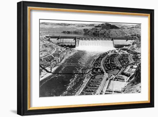 Grand Coulee Dam View from Air Photograph - Grand Coulee, WA-Lantern Press-Framed Art Print