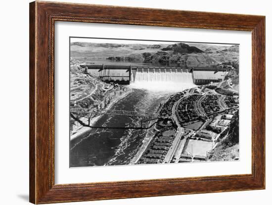 Grand Coulee Dam View from Air Photograph - Grand Coulee, WA-Lantern Press-Framed Premium Giclee Print