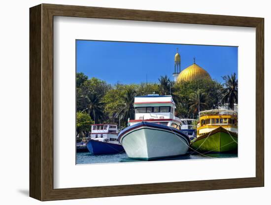 Grand Friday Mosque and traditional fishing boats in the capital, Male, The Maldives, Indian Ocean-Sakis Papadopoulos-Framed Photographic Print