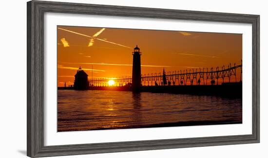 Grand Haven Lighthouse at Sunset, Grand Haven, Michigan, USA-null-Framed Photographic Print